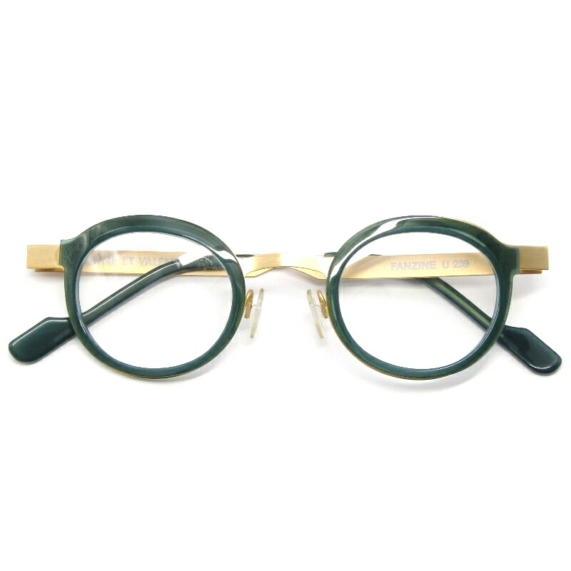 【中古】未当て嵌める ANNE ET VALENTIN アンバレンタイン 眼鏡ひな形 FANZINE フランス共和国製 U239 アンティークゴールド/ブルーグリーンファンジン ラウンド/オーバル 肌付き独居室 ワッパ 居敷き金属元素 金属元素 眼鏡 メガネ 黒眼鏡 61004831