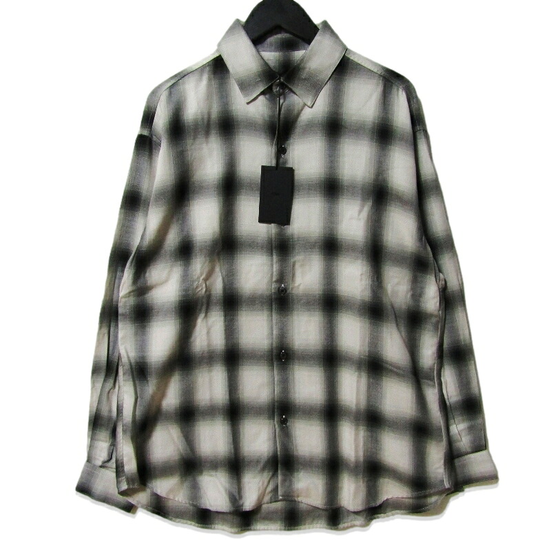 【中古】未使用 JUHA ユハ OMBRE CHECK LS SHIRT ホワイト ブラック 3メンズ 10190704 27112824