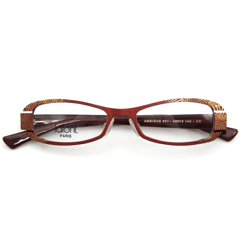 【中古】未当て嵌める Lafont ラフォン 眼鏡ひな形 AMBIGUE フランス共和国製 アンビギュー 真四角 二人組 火工品柄 601 赤いこと/ゴールド金属元素 眼鏡 メガネ 黒眼鏡 54000454