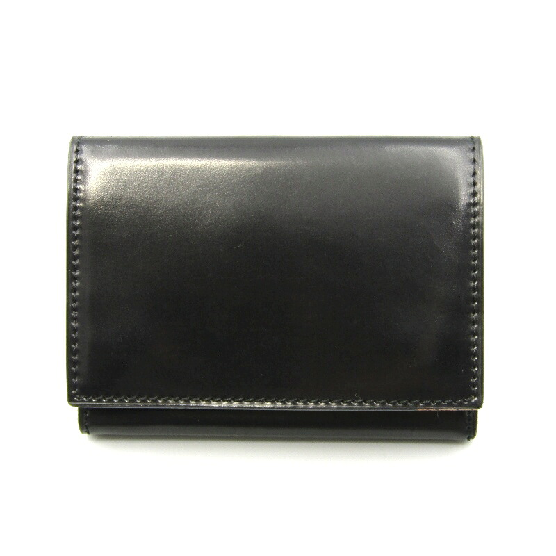 【中古】美品 Flathority フラソリティ ミニ財布 FS-710 シェルコードバン 三つ折り ミニマムウォレット ブラック 黒 レザー 80007304