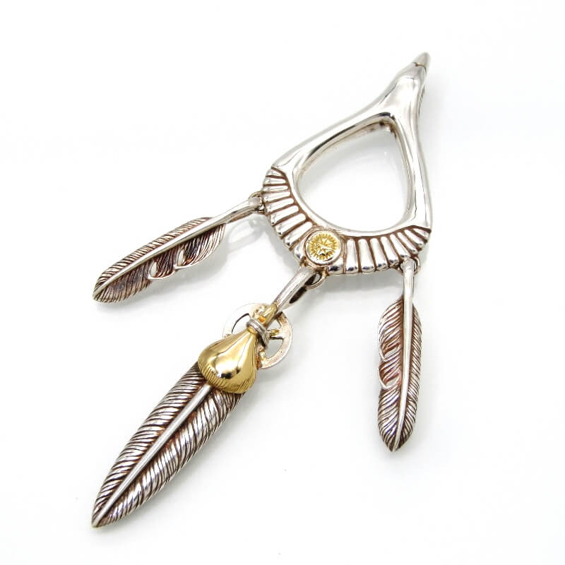 【中古】GOD SUNS ゴッドサンズ シャンデリヤ 鷲×サンバースト三点吊り鳥毛いの一番 GS-P-EGSUN-M01 46粍 SV950 K18YG 印台 K18 お日さま彫り金属元素付き添い人 雄鷲青写真 しろがね色 28012054