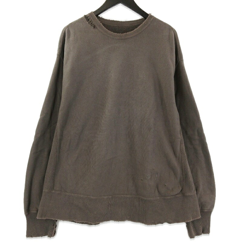【中古】ANCELLM アンセルム DYED DAMAGE SWEAT SHIRT ANC-CT14 エイジング加工 ダメージ クルーネックスウェット コットン F.BLACK 2日本製メンズ 71015205