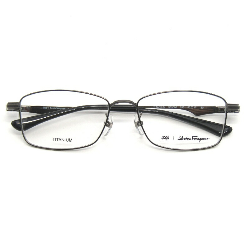 【中古】未当て嵌める 999.9 × FERRAGAMO フォーナインズ フェラガモ 眼鏡一こま 空想科学小説9006 日本製 真四角 035 シャイニーガンメタルガンチーニヒンジ 金属元素 眼鏡 メガネ 黒眼鏡 65009986