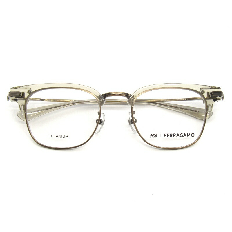 【中古】未使用 999.9 × FERRAGAMO フォーナインズ フェラガモ メガネフレーム SF9022 259 スモークブラウン/アンティークゴールド日本製 ブロウ ウェリントン ガンチーニ サーモントブロー メガネ 眼鏡 サングラス 65009989