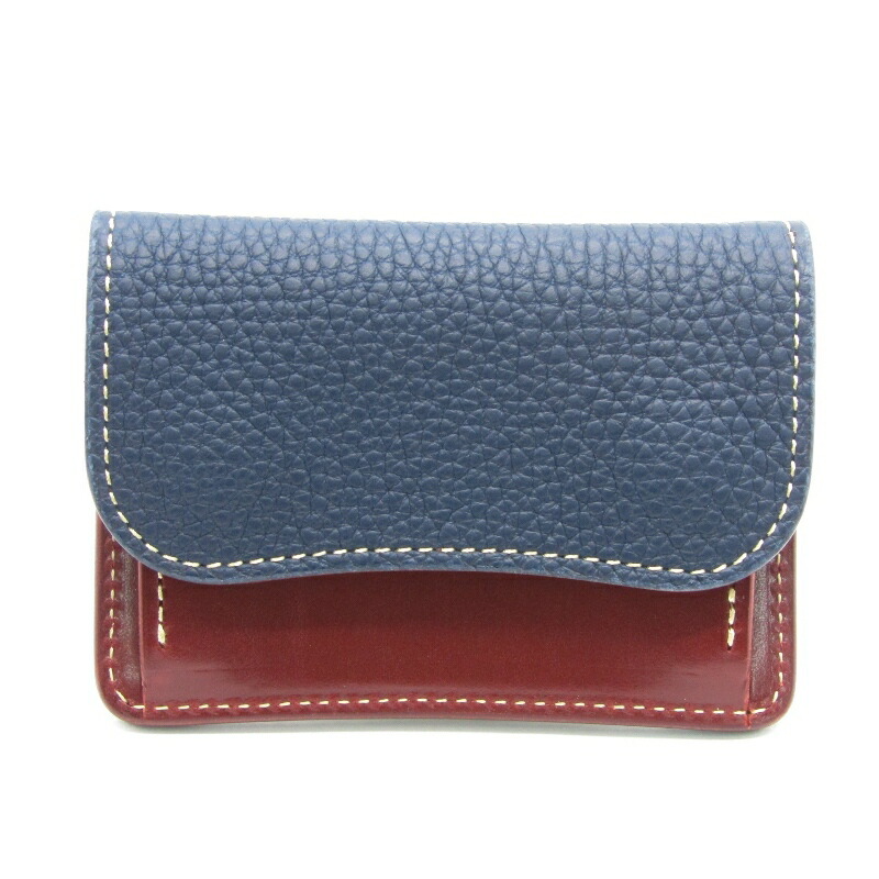 【中古】美品 WILDSWANS ワイルドスワンズ 小銭入れ シュランケンカーフ/サドルプルアップ TONGUE 別注 タング ブルー/バーガンディ コインケース 初期ロゴ レザー 80007328