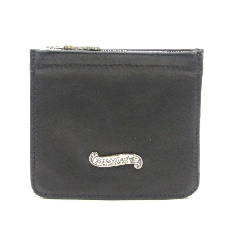 【中古】Bill Wall Leather ビルウォールレザー 小銭入れ SQUARE COIN WALLET スクエアコインウォレット SV925チャーム ブラック 黒 牛革 レザー 80007330