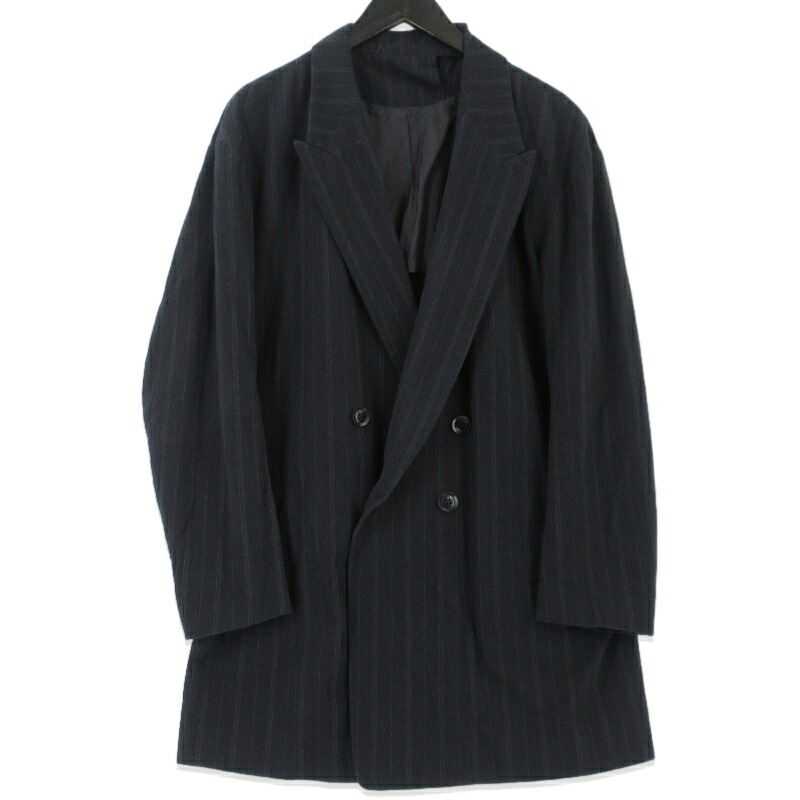 【中古】Y’s ワイズ テーラードジャケット YD-J01-010 21SS C/STRIPE BIG TAILORED JACKET ダブル前胸部 レディース 黒いこと 黒 1 ウィメンズ 日本製  99000522