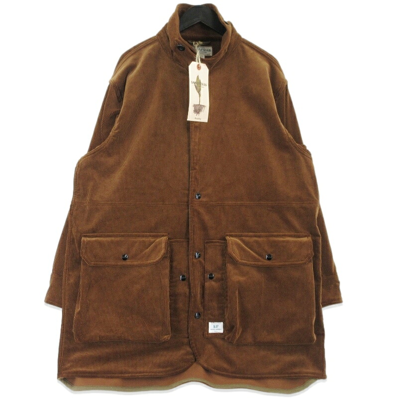 【中古】未使用 SASSAFRAS ササフラス カルティベーターコート SF-252262 CULTIVATOR COAT 9W CORDUROY ハーフコート ブラウン S 太畝コーデュロイ チンストラップ付き メンズ 99000532