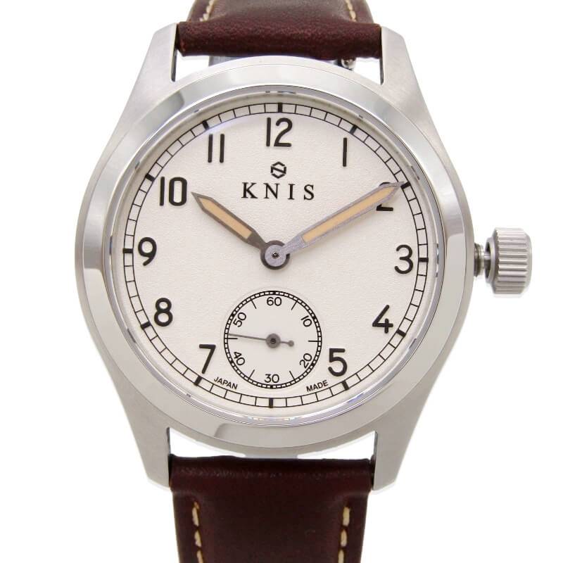 【中古】美品 KNIS ニス レトロミリタリーウォッチ KN003-WHBRLE クォーツ スモールセコンド 38mm レザー アナログ ホワイト 白 クオーツ 腕時計 28012146