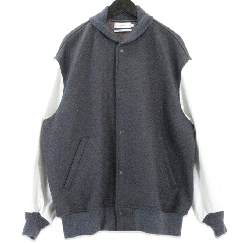 【中古】Graphpaper グラフペーパー Scale Off Melton Stadium Jacket GM213-30061 21AW スケール オフ メルトン グレー/ホワイト 1 ウール スタジアムジャケット 袖羊革 メンズ 99000566