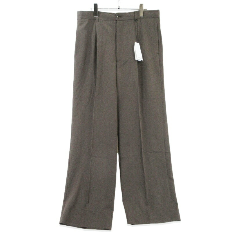 【中古】未使用 BISOWN ビソウン S120 WOOL GABA 1TUCK EASY SLACKS 25W-BIS-PT03M イージー スラックスパンツ カーキブラウン 4 ウール 日本製 メンズ 99000588