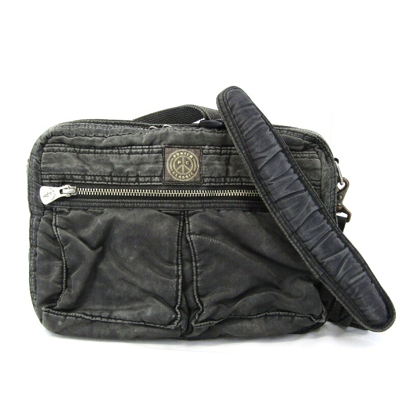 【中古】Porter Classic ポータークラシック ショルダーバッグ SUPER NYLON SIMPLE SHOULDER BAG PC-015-3075 製品染め ブラック 黒ストーンウォッシュバッグ 鞄61005122