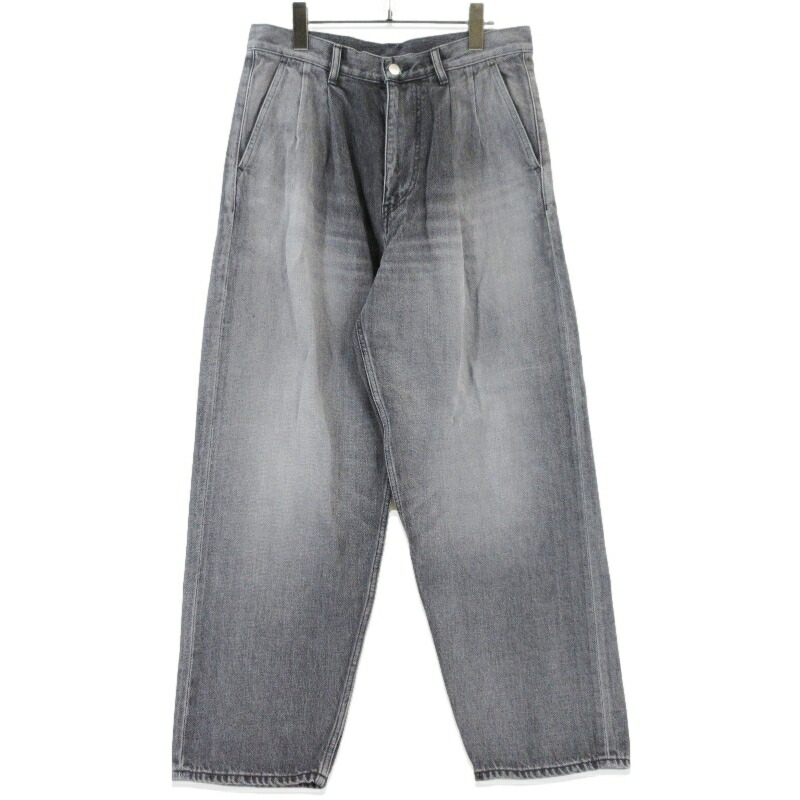 【中古】未使用 Graphpaper グラフペーパー Selvage Denim Two Tuck Tapered Pants GU261-40060LB BLACK LIGHT FADE 2 セルビッジデニム2タックテーパードパンツ フェード加工 Cone Denim社 ジップフライ メンズ 99000630