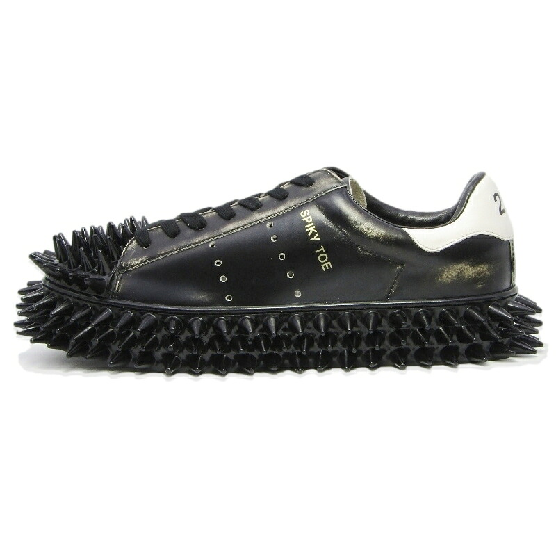 【中古】未使用 doublet ダブレット 25.5cm SPIKY LEATHER SNEAKER 25AW76FT63 スパイク レザー トゲ ブラック 黒 スニーカー 18001865