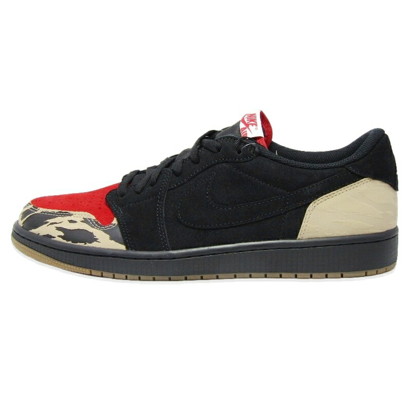 【中古】未当てはめる SOLEFLY × NIKE ナイキ 30糎 AIR JORDAN 1 RETRO LOW OG SP BISON DN3400-001 エアジョーダン1 レトロ 置き目 黒 事あたらしい  BLACK/SPORT RED/BEIGE  スニーカー 18001872