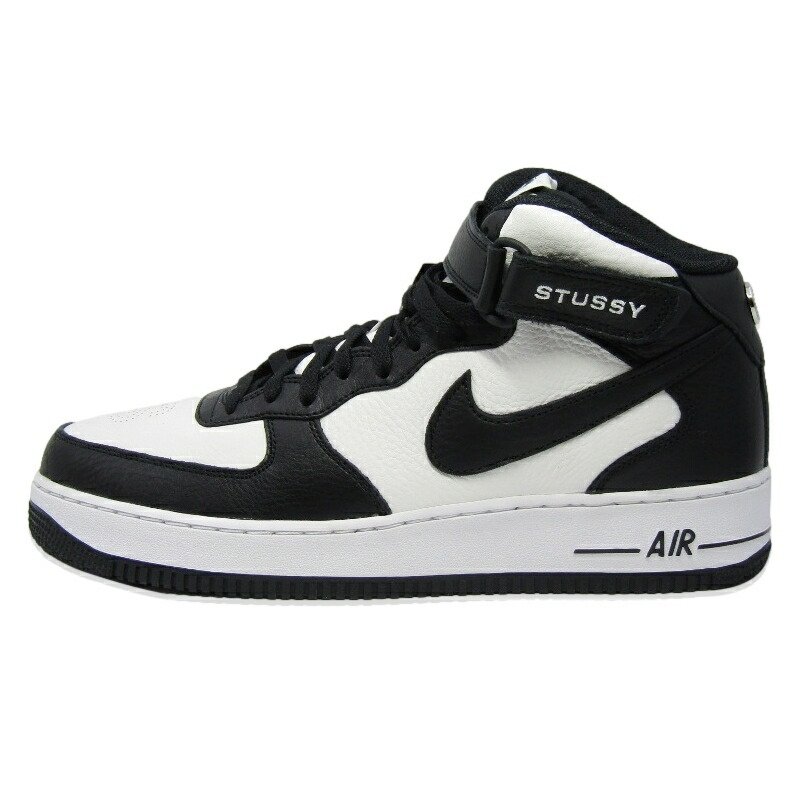【中古】未当て嵌める Stussy × NIKE ナイキ 30糎 AIR FORCE 1 07 MID SP BLACK AND LIGHT BONE DJ7840-002 空軍1 ミッド 黒 特別  BLACK/BLACK-WHITE  スニーカー 18001873