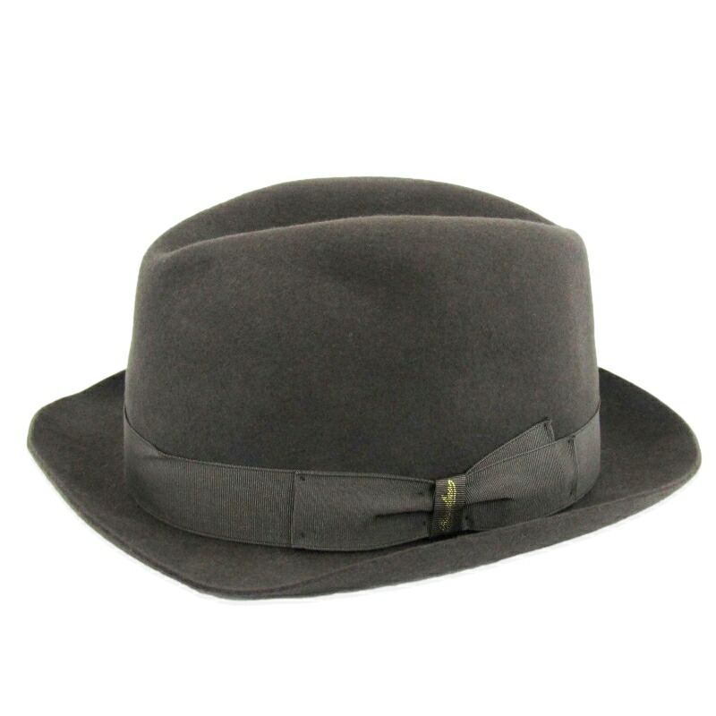 【中古】Borsalino ボルサリーノ フェルトハット ラビットファー 390156 RAIN PROOF LINE 中折れハット イタリア製 グレー 60 帽子 30013334