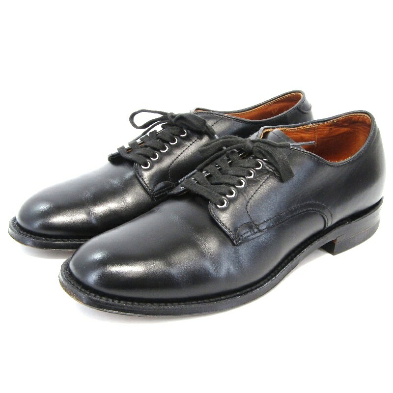 【中古】Alden オールデン US9D 27cm プレーントゥ N6437 カーフ 379X ミリタリーラスト ニッケルアイレット 外羽根 ブラック 黒 ダービーシューズ オイルドレザーソール 6アイレット シューズ 35005445