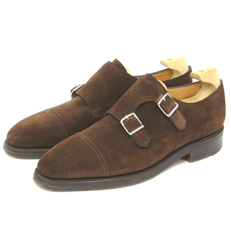 【中古】JOHN LOBB ジョンロブ UK6D ダブルモンク WILLIAM スエード ウィリアム レザーソール ドレスシューズ 英国製 ダークブラウン 9795ラスト ビジネスシューズ シューズ 35005449