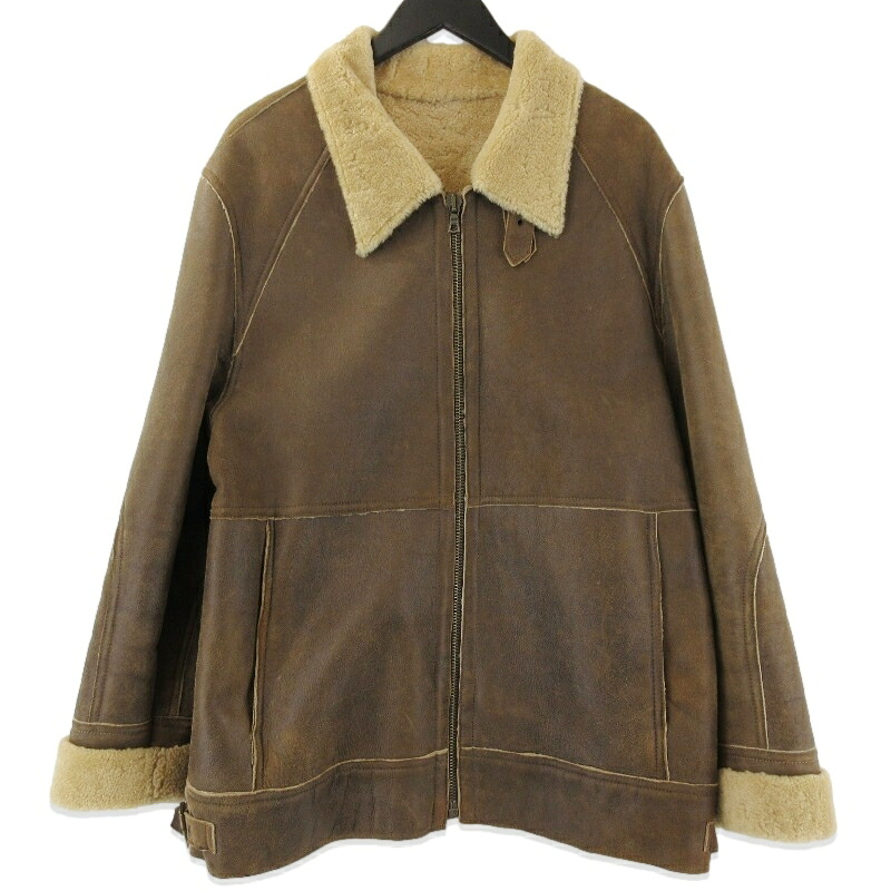 【中古】PALZILERI パルジレリ ムートンジャケット SHEARLING イタリア製 羊革 ボア ブラウン 50メンズ 71015478