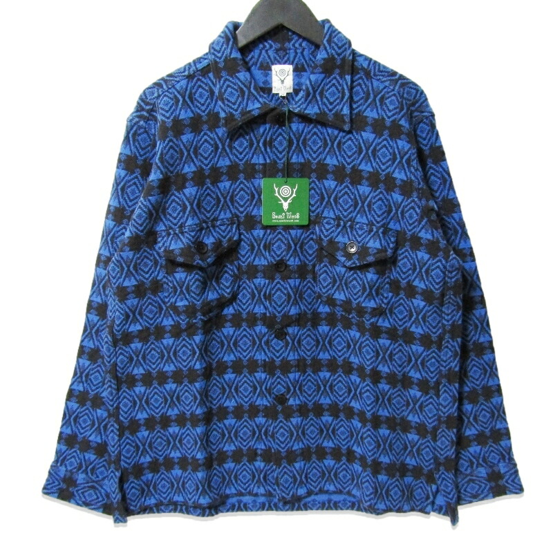 【中古】未使用 South2 West8 サウスツーウエストエイト シャツジャケット NS787 23AW Smokey Shirt Cotton Dobby Native ブルー MPatternメンズ 27113353