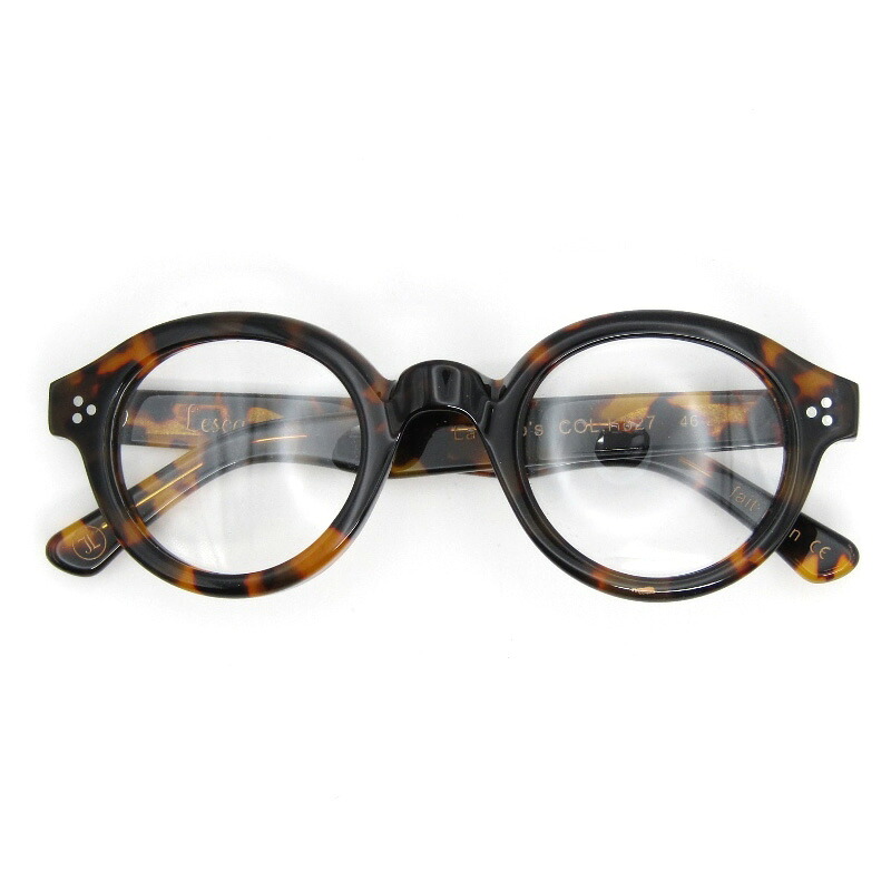 【中古】美品 Lesca LUNETIER レスカ ルネティエ 眼鏡一こま La Corb\u0027s フランス共和国製 ラ・コルブス ラウンド H827 黄色ハバナ 眼鏡 メガネ 黒眼鏡 54000799