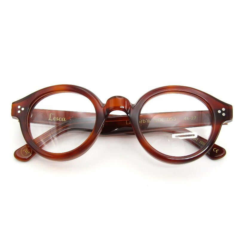 【中古】未当て嵌める Lesca LUNETIER レスカ ルネティエ 眼鏡一こま La Corb\u0027s フランス共和国製 ラ・コルブス ラウンド 053 赤銅色デミ 眼鏡 メガネ 黒眼鏡 54000801