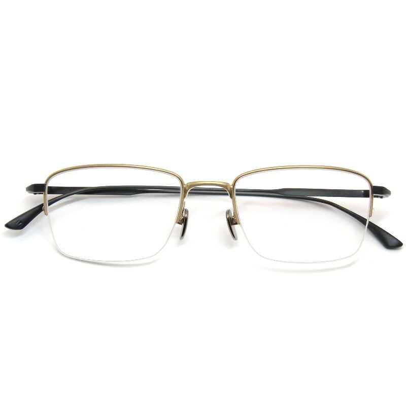 【中古】未使用 MASUNAGA since 1905 マスナガ 増永眼鏡 メガネフレーム MIES 日本製 ミース スクエア ハーフリム #51 Gold/Blackナイロール メタル メガネ 眼鏡 サングラス 61005346｜ＣＬＡＳＳＩＣ