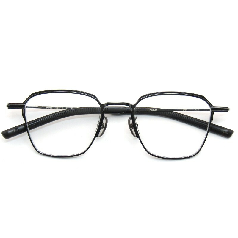 【中古】美品 999.9 フォーナインズ 眼鏡一こま S-981T 日本製 真四角 腰かけ金属元素 12 ガンメタリック/ブラックマットメタル 眼鏡 メガネ 黒眼鏡 61005361