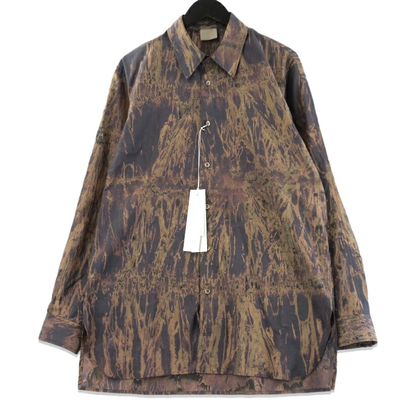 【中古】未使用 山内 ヤマウチ 流し染めコットンキュプラツイルシャツ 26142 長袖シャツ 有松絞り 日本製 arimatsu gray 4 メンズ 70017652