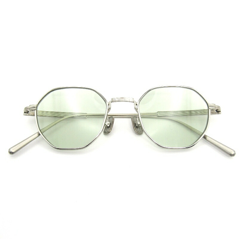【中古】未当て嵌める Lunetta BADA ルネッタバダ 黒眼鏡 73/01 日本製 オクタゴン 六角形 1040 SILVERLIGHT GREEN 金属元素 眼鏡 メガネ 黒眼鏡 54000838