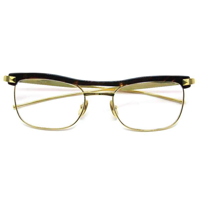【中古】未当て嵌める Mr.Gentleman EYEWEAR 檀那士君子 眼鏡一こま BRUNO 日本製 青色ノ ブロウ D Midnight/Gold真四角 ツーブリッジ スタッズテンプル 眼鏡 メガネ 黒眼鏡 61005408