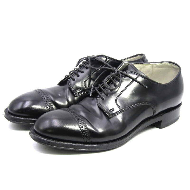 【中古】美品 Alden × International Gallery BEAMS オールデン US7D 25糎 パンチドキャップトゥ 56214 コードバン 別注 外鳥毛 黒 モディファイド挙げ句の果て ダービーシューズ 黒いこと 短靴 シューズ 35005523