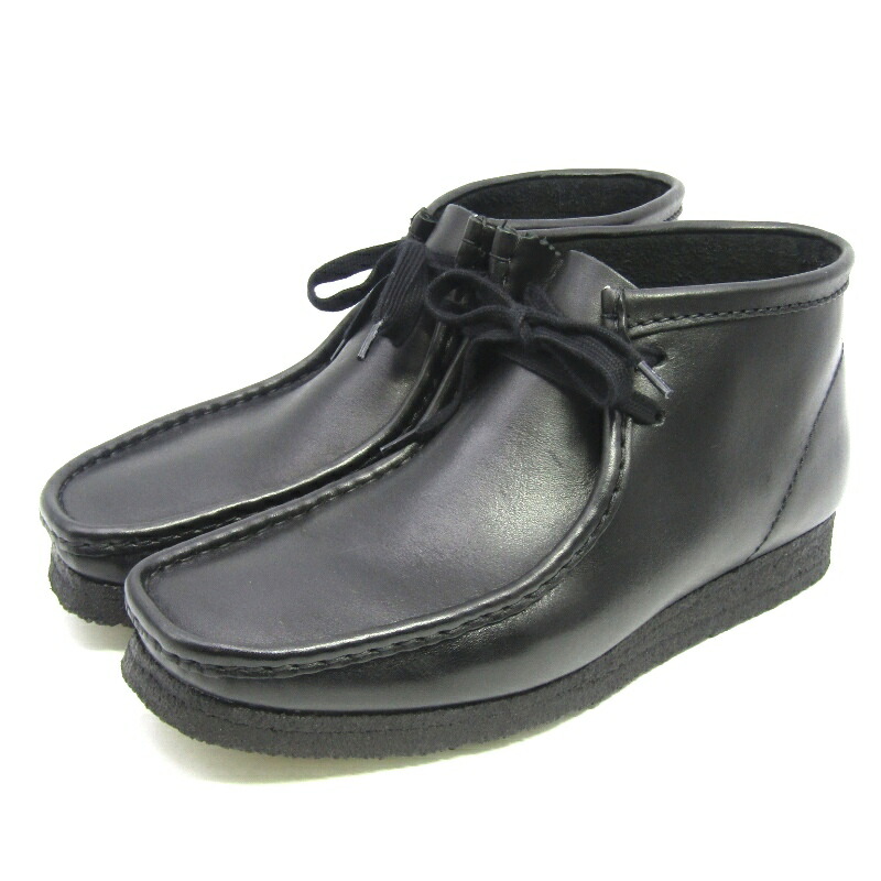 【中古】美品 Clarks クラークス UK8G Wallabee Boot 26155512 ワラビーブーツ クレープソール レースアップブーツ なめし革 黒いこと 黒 ブーツ 35005526
