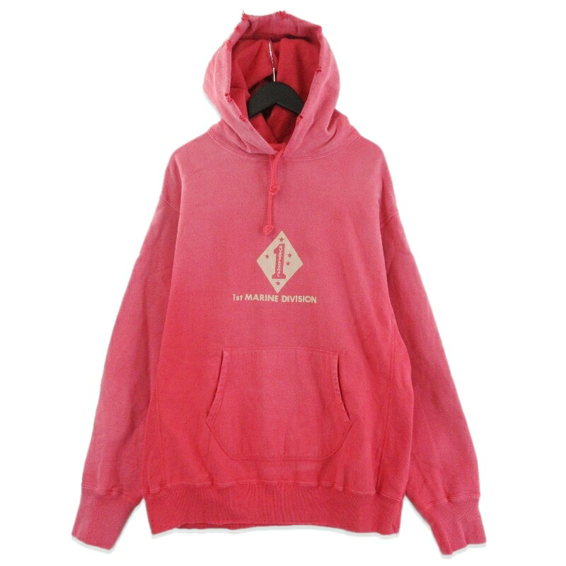 【中古】BOWWOW バウワウ プルオーバーパーカー 1ST MARINE DIVISION HOODIE AGEING BW242-1MHA エイジド加工 コットン レッド XL日本製メンズ 71015618|CLASSIC