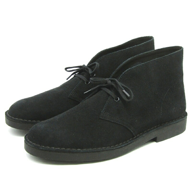 【中古】美品 Clarks クラークス UK9G 乾荒原ブーツ エヴォ 26166779 Desert Bt Evo オーソライト スエードクロス レースアップブーツ 黒 黒いこと ラバーソール ブーツ 35005542
