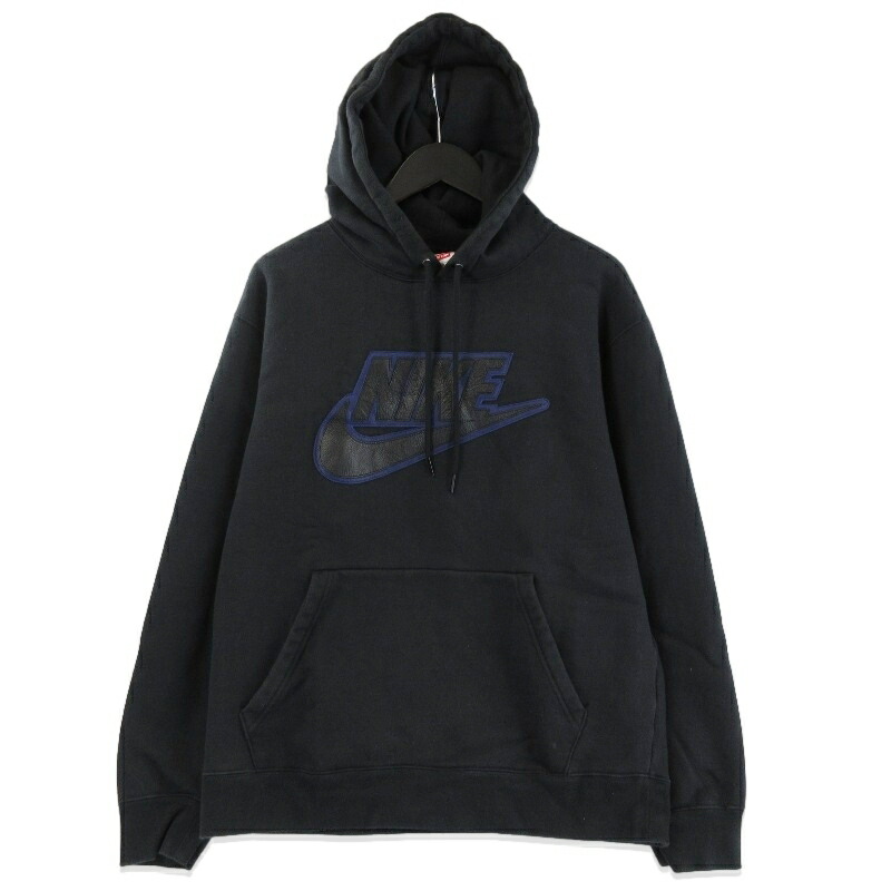 【中古】Supreme × NIKE シュプリーム ティーシャツパーカー CK6225-010 19AW Leather Applique Hooded Sweatshirt 黒いこと 黒 Mメンズ 71015674