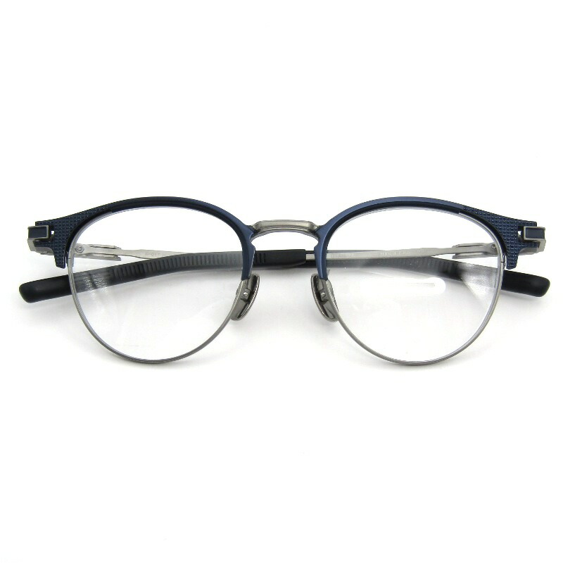 【中古】美品 999.9 フォーナインズ 眼鏡一こま S-01T H 日本製 HIGH-END 7011 ダークブルーマット/グレーマットシャーリングボストン ダブル向こう正面 ハイエンド 金属元素 眼鏡 メガネ 黒眼鏡 54000923