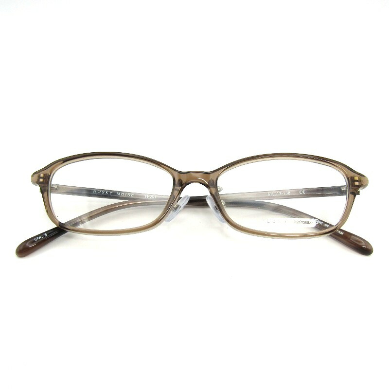 【中古】未当て嵌める HUSKY NOISE ハスキーノイズ 眼鏡ひな形 H-201 日本製 レディース 真四角 3 LightBrown-GrayBrown 眼鏡 メガネ 黒眼鏡 54000957