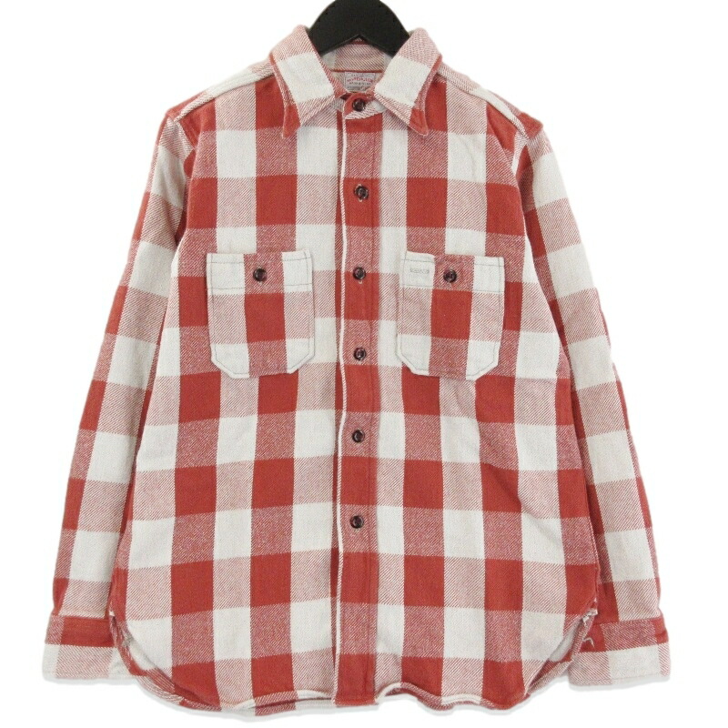 【中古】WAREHOUSE 御召しもの住み家 長袖フランネルプルオーバー 3104 FLANNEL SHIRTS 綿ネル 照合のしるし柄 綿織物 日本製 赤いこと Mメンズ 71015743
