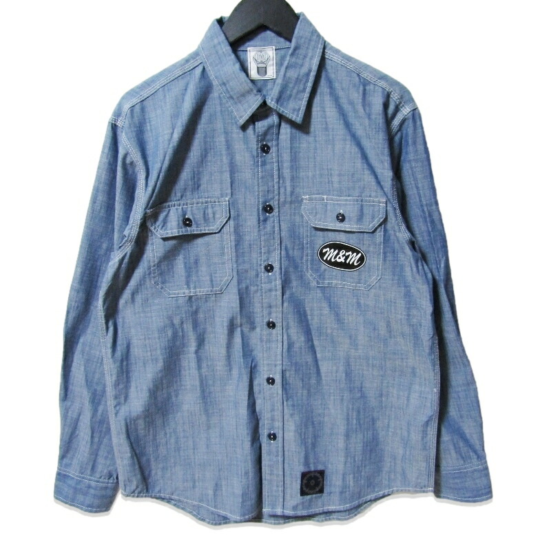 【中古】未当て嵌める M\u0026M エムアンドエム 長袖シャンブレーシャツ 21-MSH-003 CHAMBRAY WORK L/S SHIRT 青碧 Mメンズ 27113736