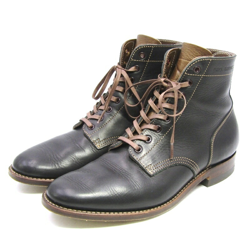 【中古】美品 BROTHER BRIDGE 茶飲み友だちブリッジ回路 US9 27糎 客あしらいブーツ BBB-S021 ESCAPE 子ウシ 逃げ失せる 細工物ブーツ 黒いこと 黒 BUCKET COW レースアップブーツ ブーツ 35005581