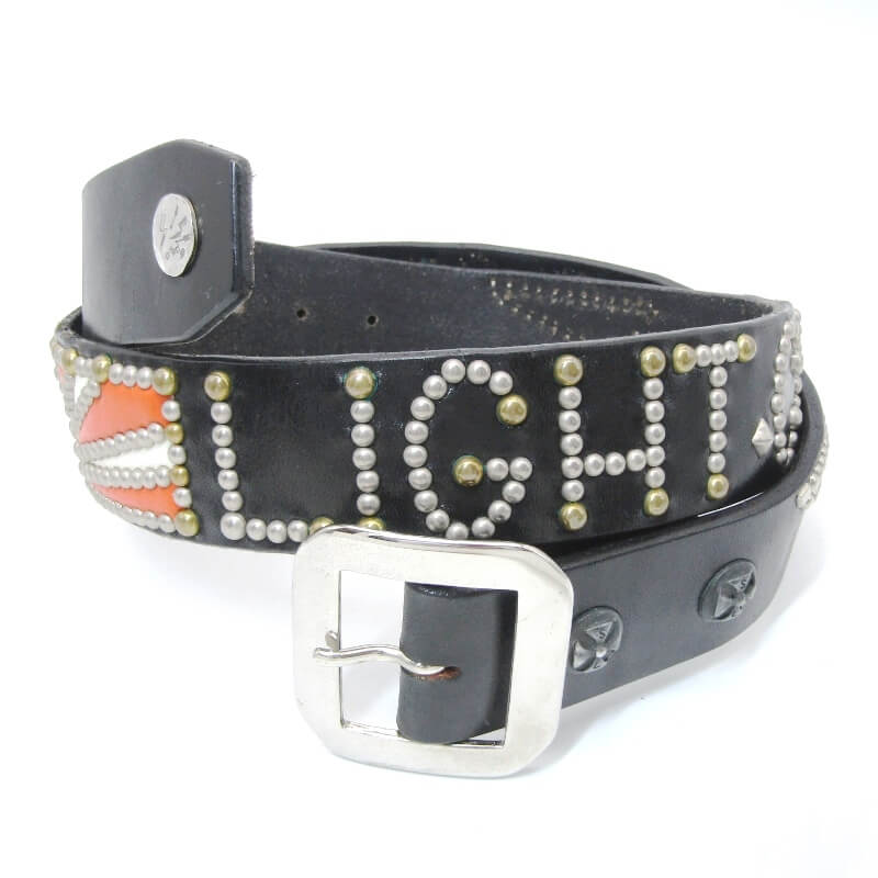 【中古】STOP LIGHT 立ちふさがる点火装置 スタッズベルト サンライズ Sunrise Studs Belt サンダー  黒いこと 黒  なめし革 28012574