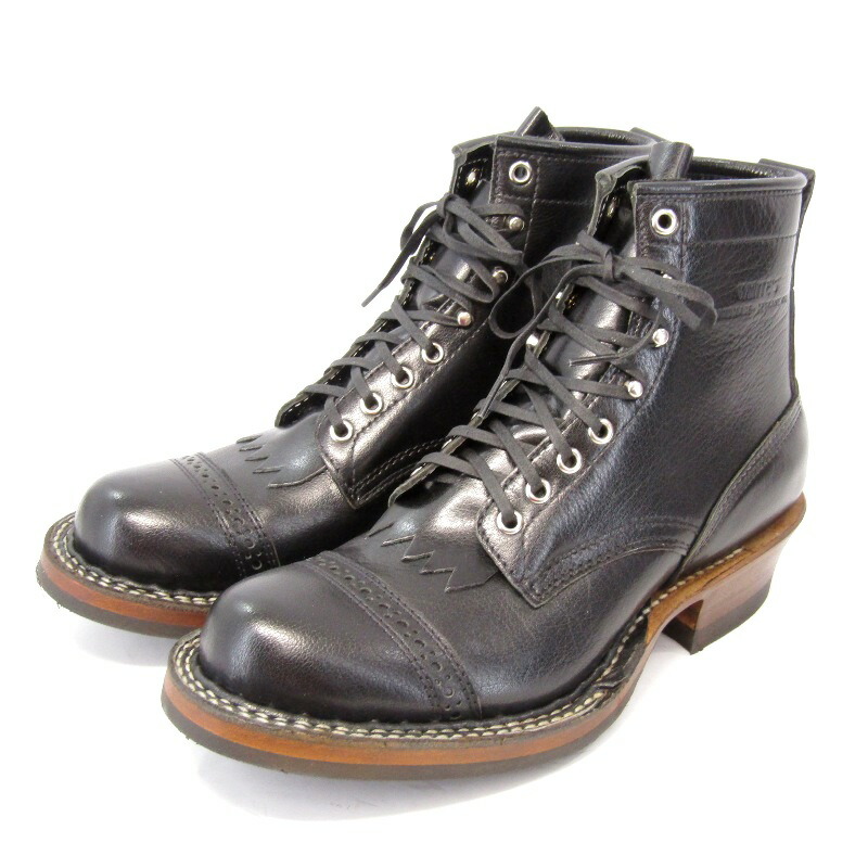 【中古】未当て嵌める WHITE\u0027S BOOTS ホワイツ US9.5D 27.5糎 CRUISER CUSTOM HEELED 350M-HEEL クルーザー カスタム 黒 BLACK WATER BUFFALO 2026年製  細工物ブーツ 呉牛 黒いこと ビブラムソール ブーツ 35005589
