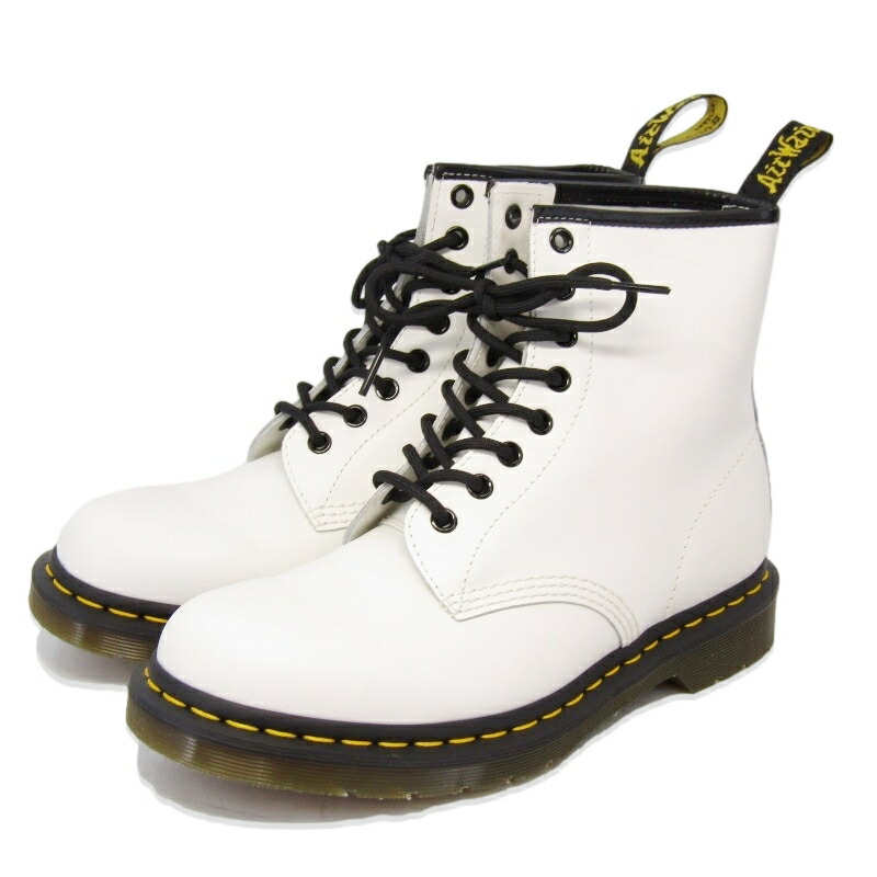 【中古】美品 Dr.Martens 御医者さんマーチン UK7 8大広間ブーツ 1460 スムースレザー 黄色編み目 レースアップブーツ 白いこと 白 8EYE WHITE ブーツ 35005591