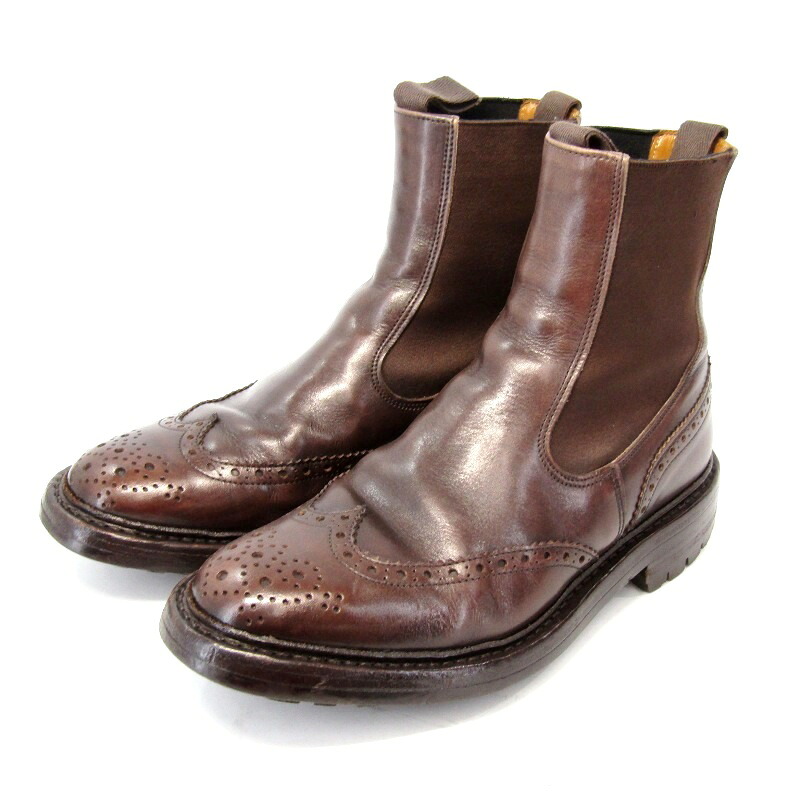 【中古】Tricker\u0027s トリッカーズ UK6.5 サイドゴアブーツ M2754/4 HENRY ヘンリー ウィングチップ チェルシーブーツ エスプレッソ プルオンブーツ バーニッシュドカーフ コマンドソール 暗然たる赤銅色 カントリーブーツ ブーツ 35005594