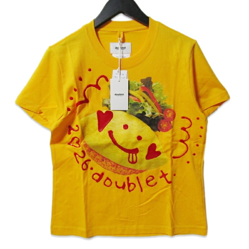 【中古】未当て嵌める doublet ダブレット KETCHUP MESSAGE OMURICE T-SHIRT 26SS30CS426 半袖Ｔシャツ グラフィック刷り上げる YELLOW Mメンズ 27113779