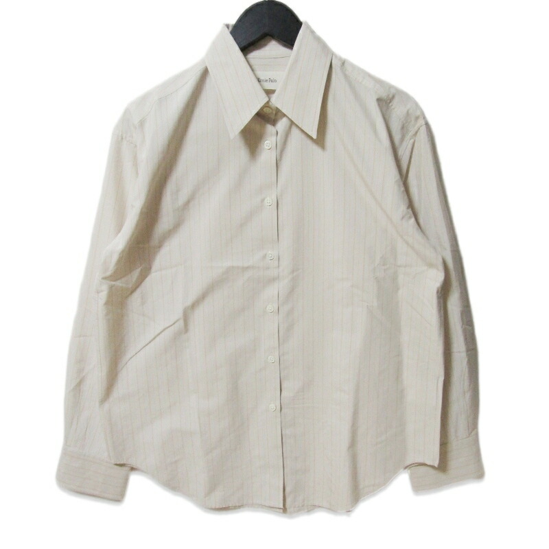 【中古】Ernie Palo アーニーパロ 長袖プルオーバー EP09FSH01 Silk Cotton Stripe Shirt レディース 縞模様 地絹 ベージュ 36綿織物 日本製レディース 27113835