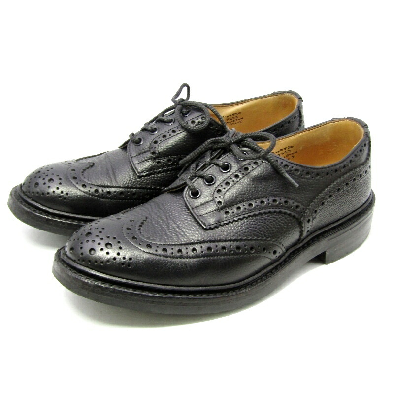 【中古】Tricker\u0027s トリッカーズ UK7.5 ダービーブローグシューズ 5633 バートン ウィングチップ 外羽毛 黒 黒いこと グレインレザー BOURTON ダイナイトソール 短靴  シューズ 35005604