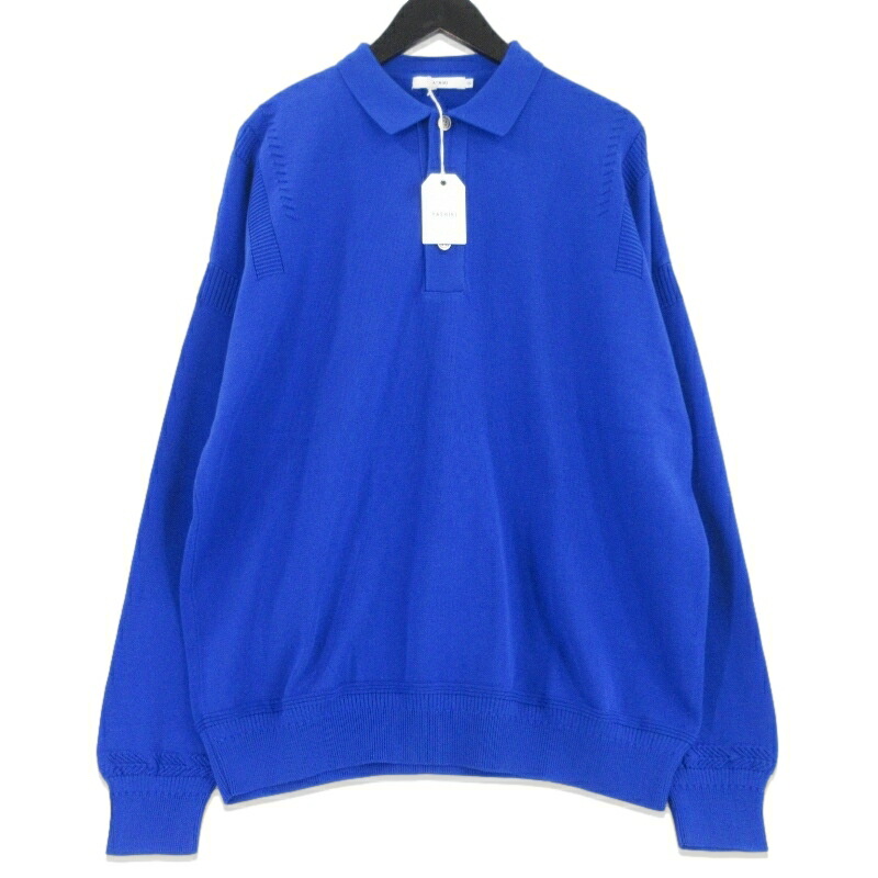 【中古】未当て嵌める YASHIKI ヤシキ Yonaga Knit Polo YSK-23AW-KN05 夜長 編み物 ポロ 長袖スポーツシャツ  青緑色 2 メンズ 99000973